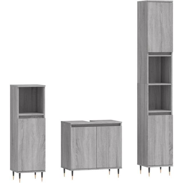 vidaXL Bathroom Cabinet Set Sink Cabinet 3 Piece Grey Sonoma Engineered Wood
