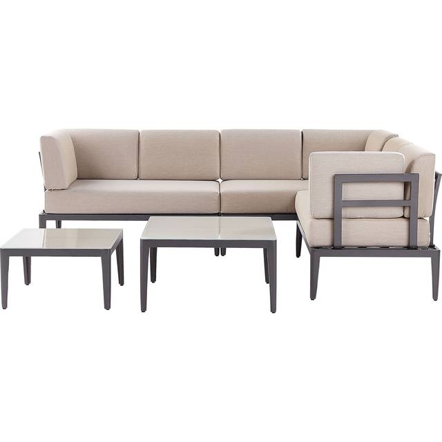 Beliani Garden Corner Sofa with Table 6 Seater RIMA III Left Hand Modular Metal Beige, Grey