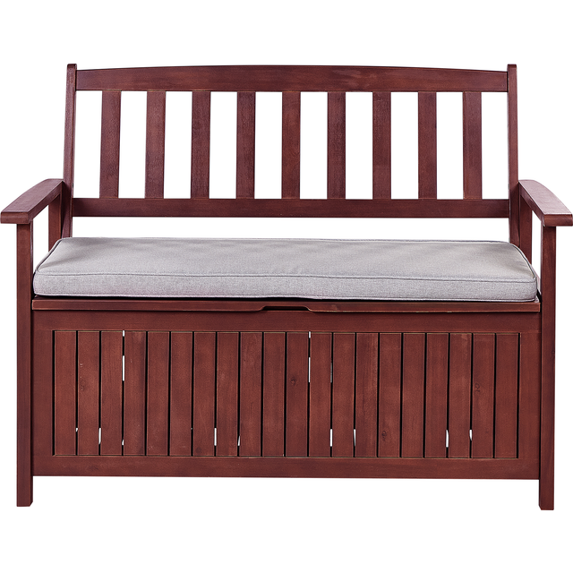Garden Bench with Cushion SOVANA 120 cm with Storage Acacia Wood Light Grey