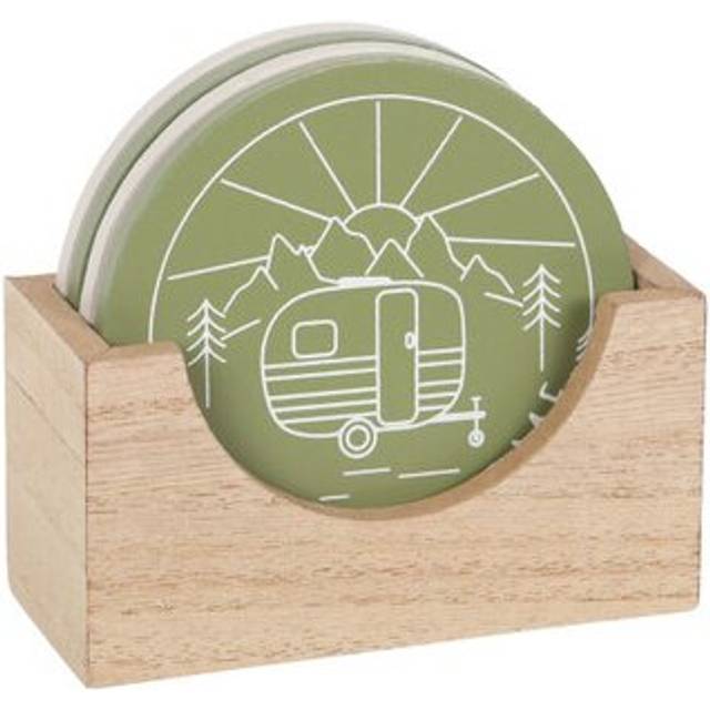 Happy camper coaster set 4 x mdf drinks mat novelty gift caravan campervan lover