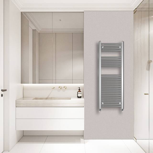 (1200x450mm) Warmehaus Straight Heated Towel Rail Central Heating for Bathroom Kitchen Radiator Ladder Chrome