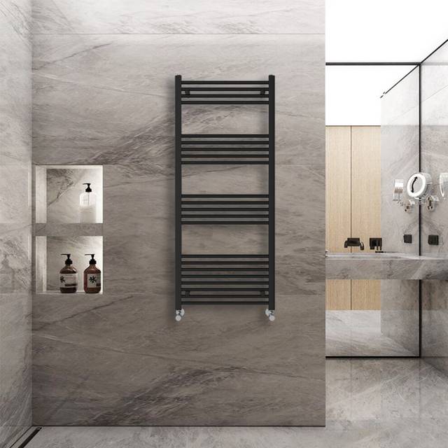 (1400x600mm) Warmehaus Straight Heated Towel Rail Central Heating for Bathroom Kitchen Radiator Ladder Black