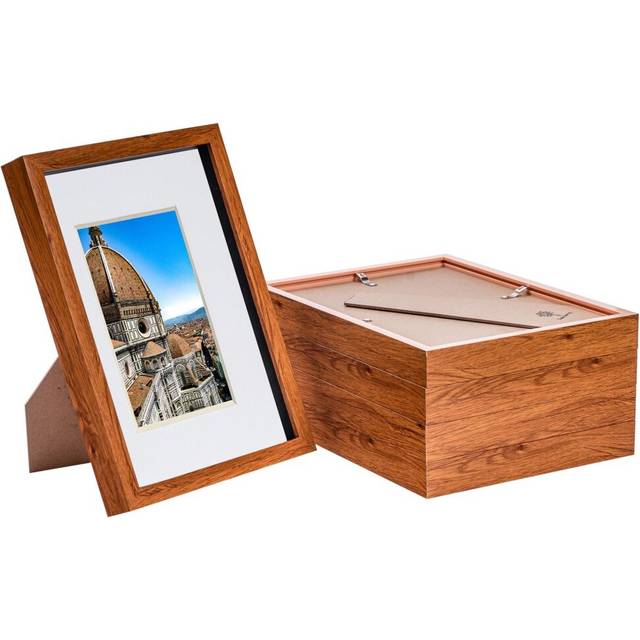 3D Box Photo Frames with A5 Mounts - A4 (8&#34; x 12&#34;) - Dark Wood