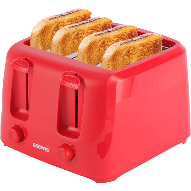 Family-Size Red 4-Slice Toaster with 6-Step Browning Control