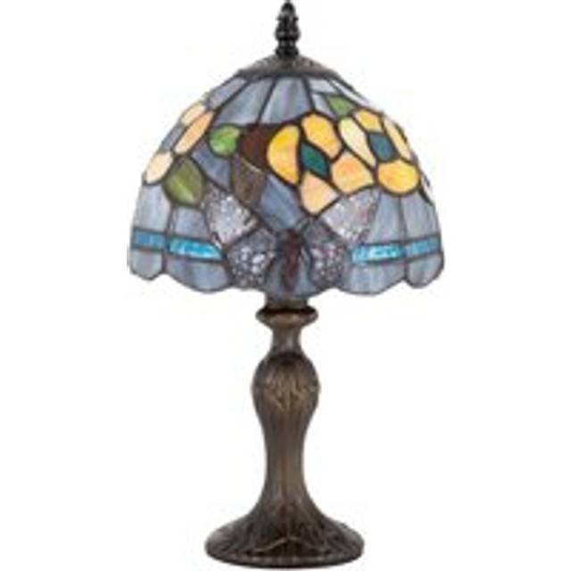 Purple Stained Glass Butterfly Tiffany Lamp with Amber Roses and Sky Blue Strips - One Size