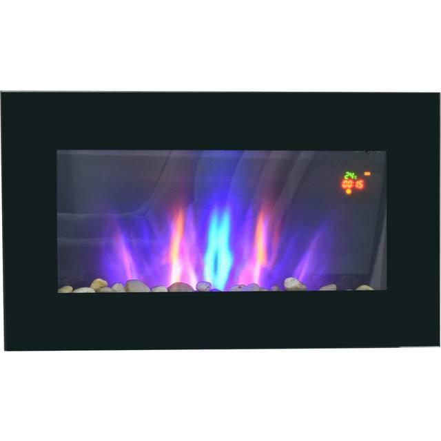 Homcom 1000w Wall Mounted Tempered Glass Electric Fireplace Heater Wall Fires Black