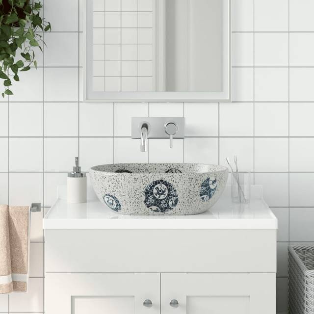 vidaXL Countertop Basin Grey and Blue Oval 47x33x13 cm Ceramic
