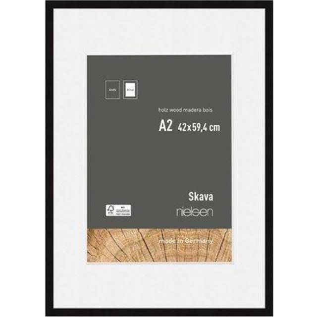 Skava A2 Wooden Picture Frame With A3 Mount & Glass Front - Black - One Size