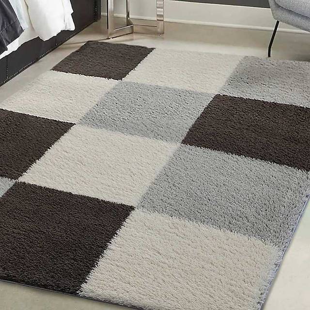 Homemaker Grey Blocks Snug Shaggy Rug 120 x 170cm