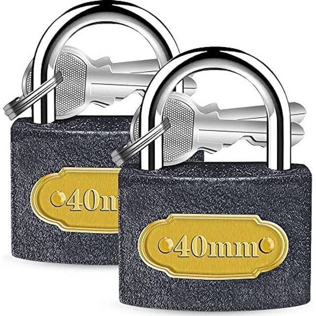 2X Heavy Duty Padlocks with Keys, 40mm Outdoor Lock with 2 Matching Key Set, Hardened Steel Shackle for Anti-Cutting & Sawing, Weatherproof Security