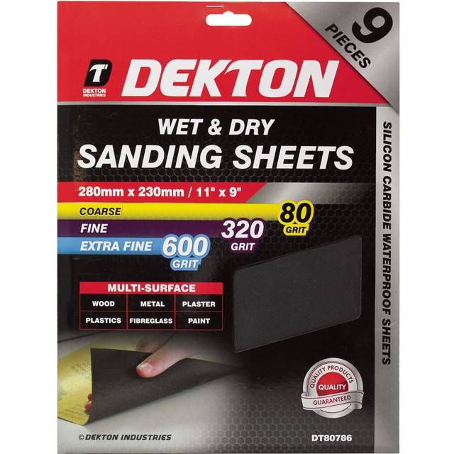 Dekton - 9 Pack Of Assorted Wet & Dry Sanding Sheet Sandpaper 230 x 380mm