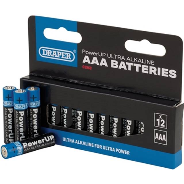 Draper 03968 PowerUP Ultra Alkaline AAA Batteries (Pack of 12)