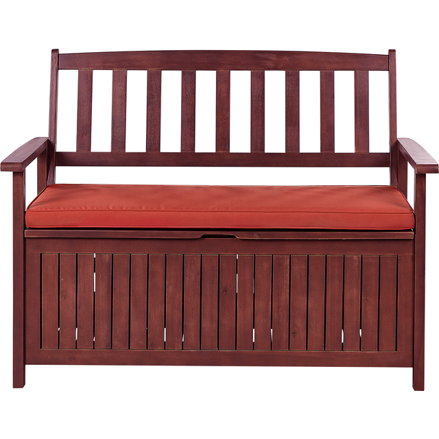 Garden Bench with Cushion SOVANA 120 cm with Storage Acacia Wood Red