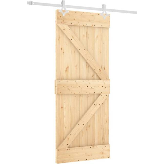 vidaXL Sliding Door with Hardware Set 85x210 cm Solid Wood Pine - Brown