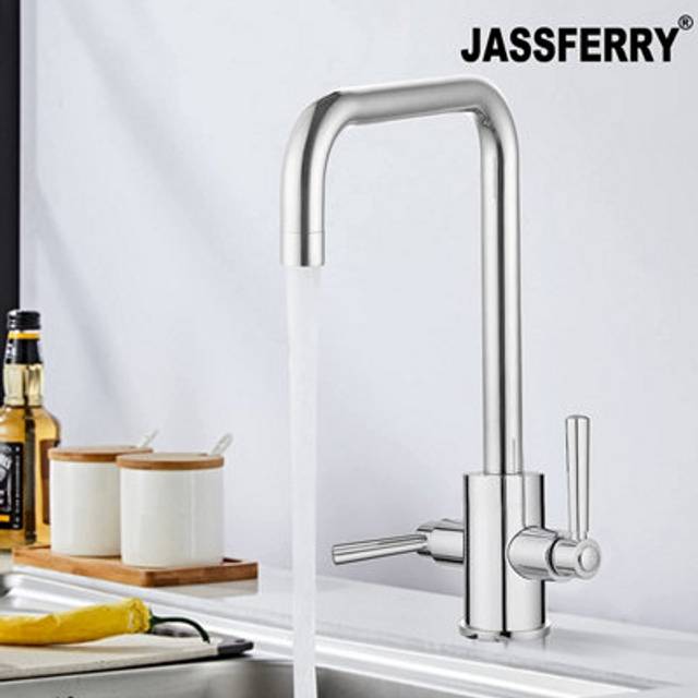Kitchen Mixer Tap 2 Lever U-style Swivel Spout - Silver - One Size