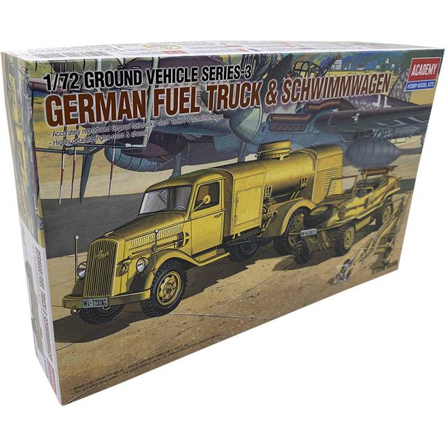 Academy 1/72 Scale WWII German Fuel Truck and Schwimmwagen Model Kit - Tan