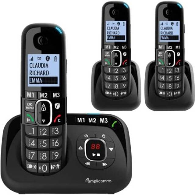 Atlinks 1583 Voice Trio Big Button DECT Phones, Black