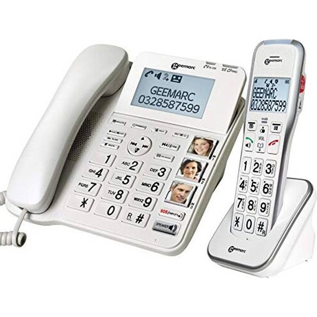 Amplidect 595 Combi - Loud Corded and Cordless Phone Set with Answering Machine, Big Buttons and SOS Function for Elderly - Medium to Severe Hearing