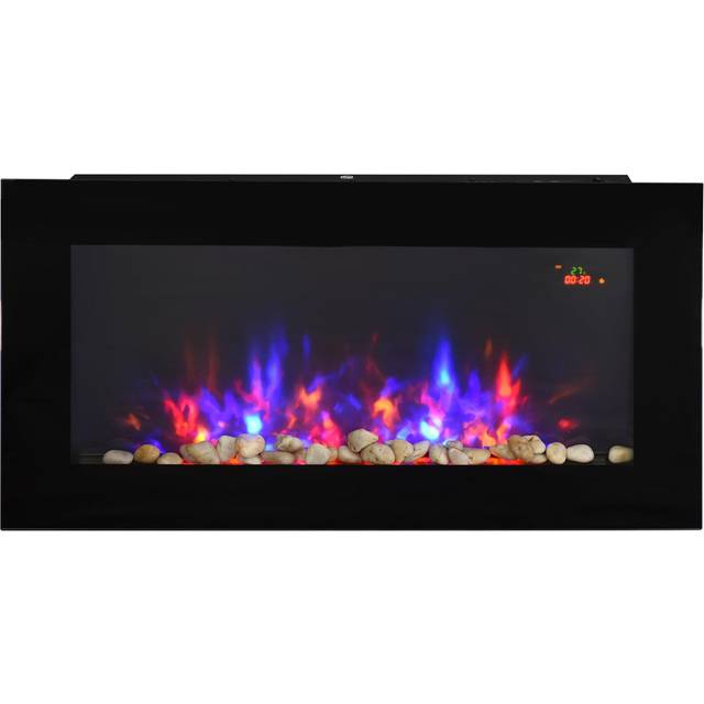 Homcom 1000w/2000w Led Electric Fireplace W/ Automatic Function Remote Faux Flame Wall Home Heater Backlight Timer Sleek Stylish