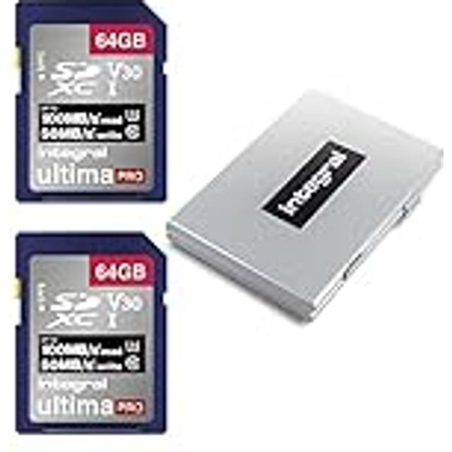 Integral 64gb 2-pack sd card with a 6 slot protective metal x 2