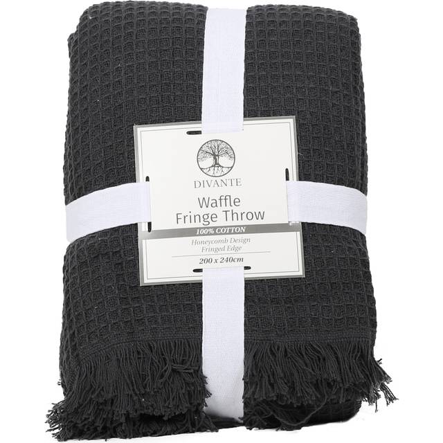 Divante Dark Grey Waffle Fringe Throw 240 x 200cm