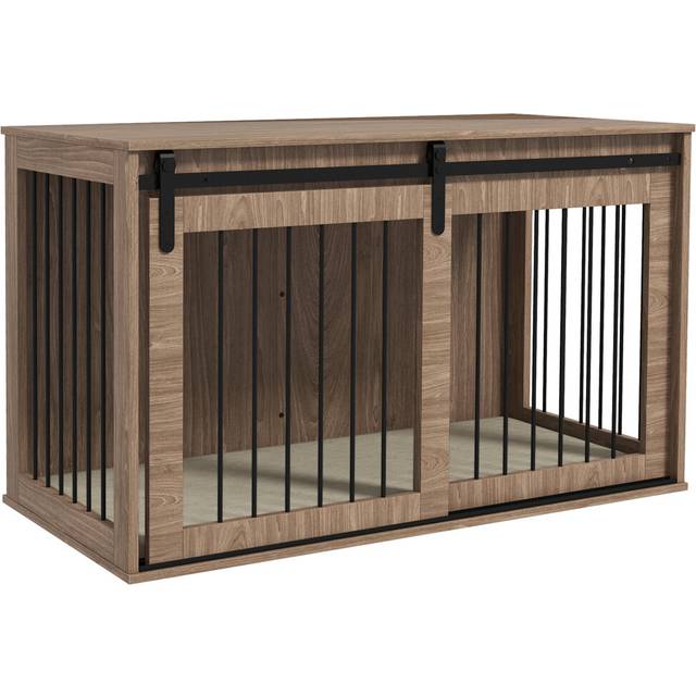 PawHut Dog Crate Furniture with Removable Cushion - Walnut Brown
