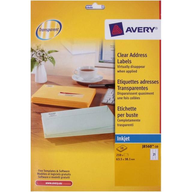 Avery Inkjet Labels 63.5x38.1mm 21 per Sheet 10 Sheets Clear, Clear