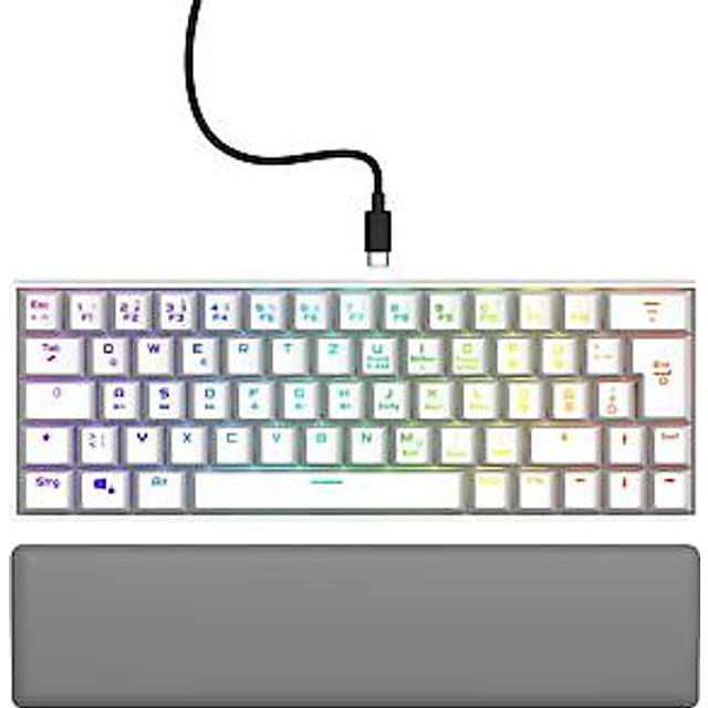 uRage Gaming Keyboard Exodus 760 Mekanisk Mini, tangentbord med avtagbart handledsstöd, full RGB-belysning, spelprogramvara, kompakt format, Outemu röda switchar, QWERTZ-layout, i vitt