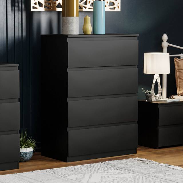 Vida Designs Denver 4 Drawer Black Chest of Drawers - 4 Drawers