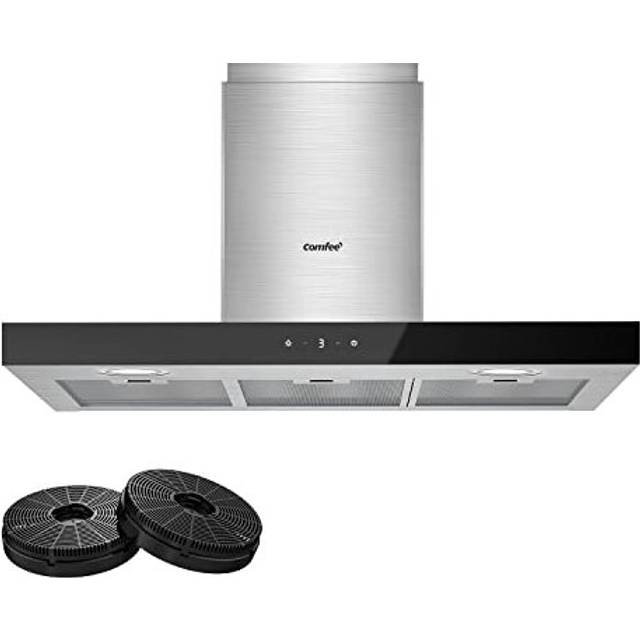 90 cm Chimney Cooker Hood 90M77 Stainless Steel Extractor Hood LED and Recirculating Ducting System Wall Mounted Range Hood 900 mm Extractor Fan