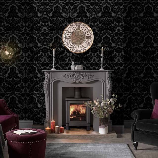 Graham & Brown Gothic Damask Noir Wallpaper