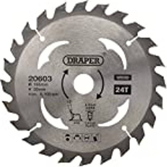 Draper 20603 TCT Circular Saw Blade for Wood, 165 x 20mm, 24T