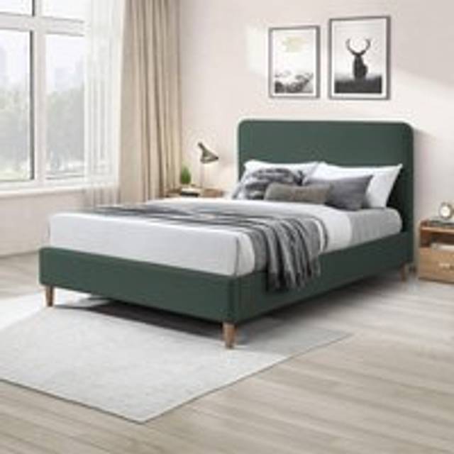 Rozy Luxury Fabric Upholstered Bed Frame - Crisp Minimalist Design Eco Fabric - Green (Double (4&#39;6))