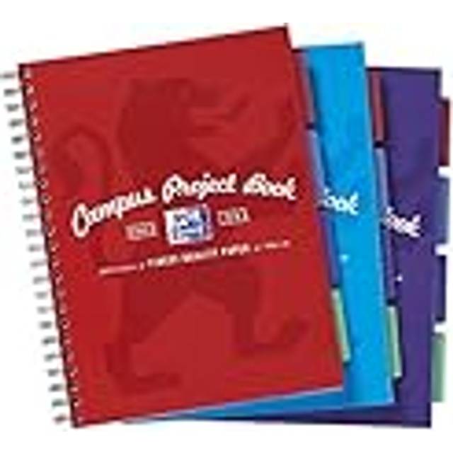 Oxford Campus, A4 Project book, A4 Notebook lined with Dividers, Assorted Pack of 3