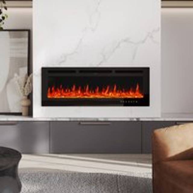 Recessed or Wall-Mounted Electric Fireplace with Adjustable Flame Colours - Black / 153cm