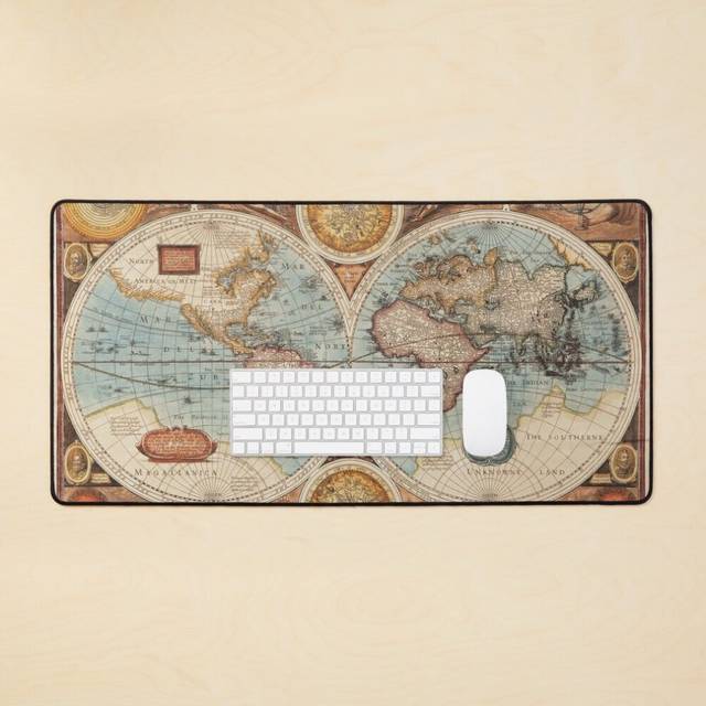 Desk Mat Vintage World Map  Large Gaming Mouse Pad 35x16 inch