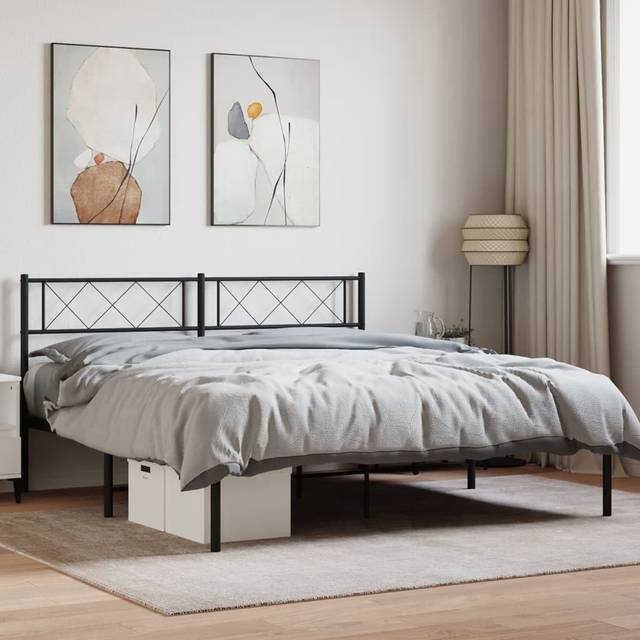 vidaXL Metal Bed Frame without Mattress with Headboard Black 120x190cm