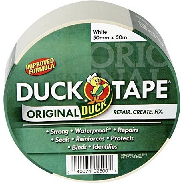 Duck Tape Original White, 50mm x 50m, Improved Formula High Strength Waterproof Gaffer and Duct Adhesive Cloth Repair Tape (Pack of 2)