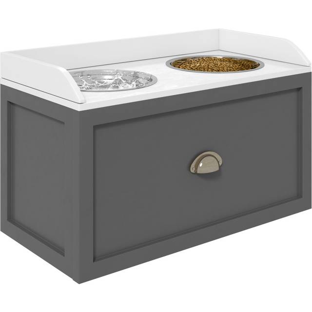 PawHut Stainless Steel Raised Dog Bowl w/ 21L Storage Drawer, Grey