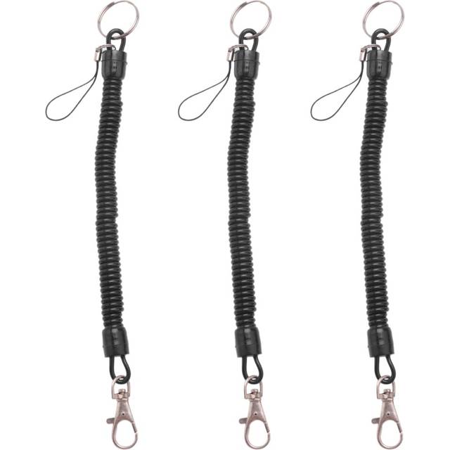 3X Lobster Clasp Black Spring Stretchy Coil Cord Strap Keychain Key Chain Rope