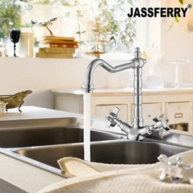 French Mixer Tap Classic Kitchen Crosshead Handle - Silver - One Size