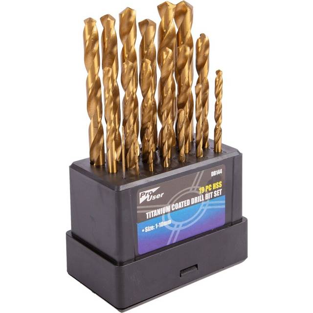19pc Titanium Coated 1-10mm Steel HSS Drill Bit Set