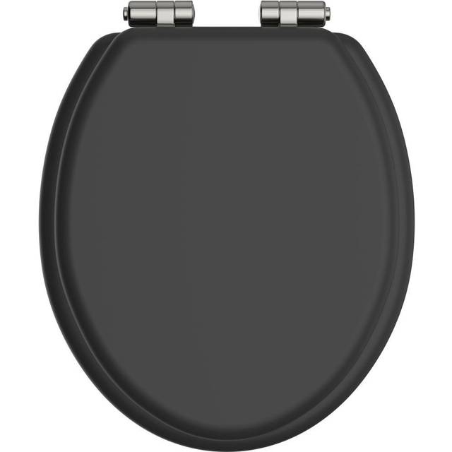 Heritage black toilet seat with soft close vintage gold hinges