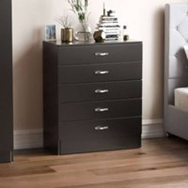Vida Designs Riano 5 Drawer Chest, Black, Black