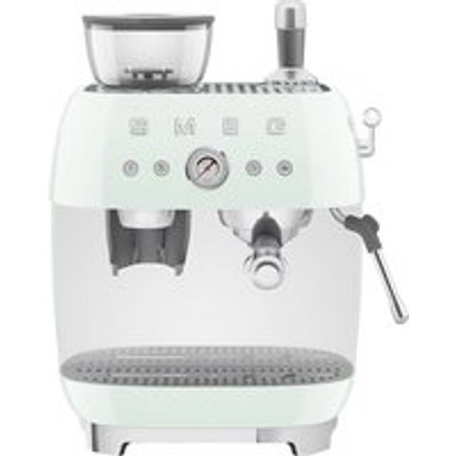 Smeg espresso coffee machine with grinder, egf03pguk, pastel green