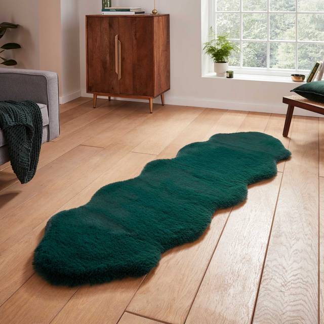 Think Rugs Super Teddy Jewel Green Rectangle 060 x 090cm Polyester Plain Shaggy Single Sheepskin, Cream