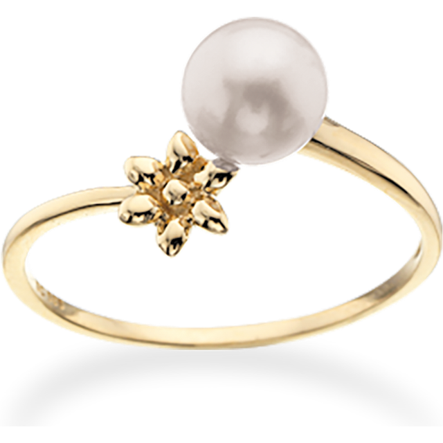 Primavera Blomst 14 Karat Guld Ring fra Scrouples med Ferskvandsperle