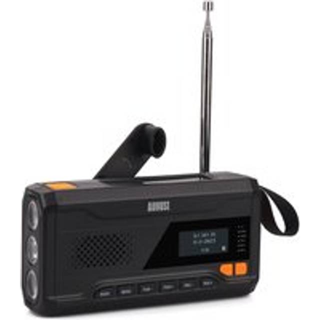 August FM & DAB+ Travel Radio With Solar, Wind-up Crank & USB-C Charging With Power Bank & Bluetooth 5.0, Black