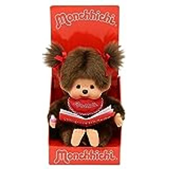 Sekiguchi 221561 – Original Monchhichi-flicka, plyschdjur med fotoalbum och rosetter, ca 20 cm stort gosedjur av brun plysch