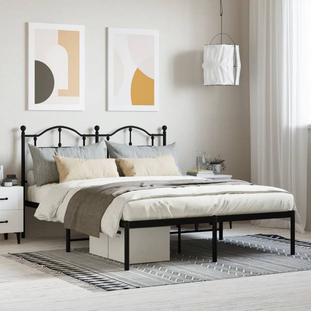 Metal Bed Frame without Mattress with Headboard Black 140x190cm vidaXL